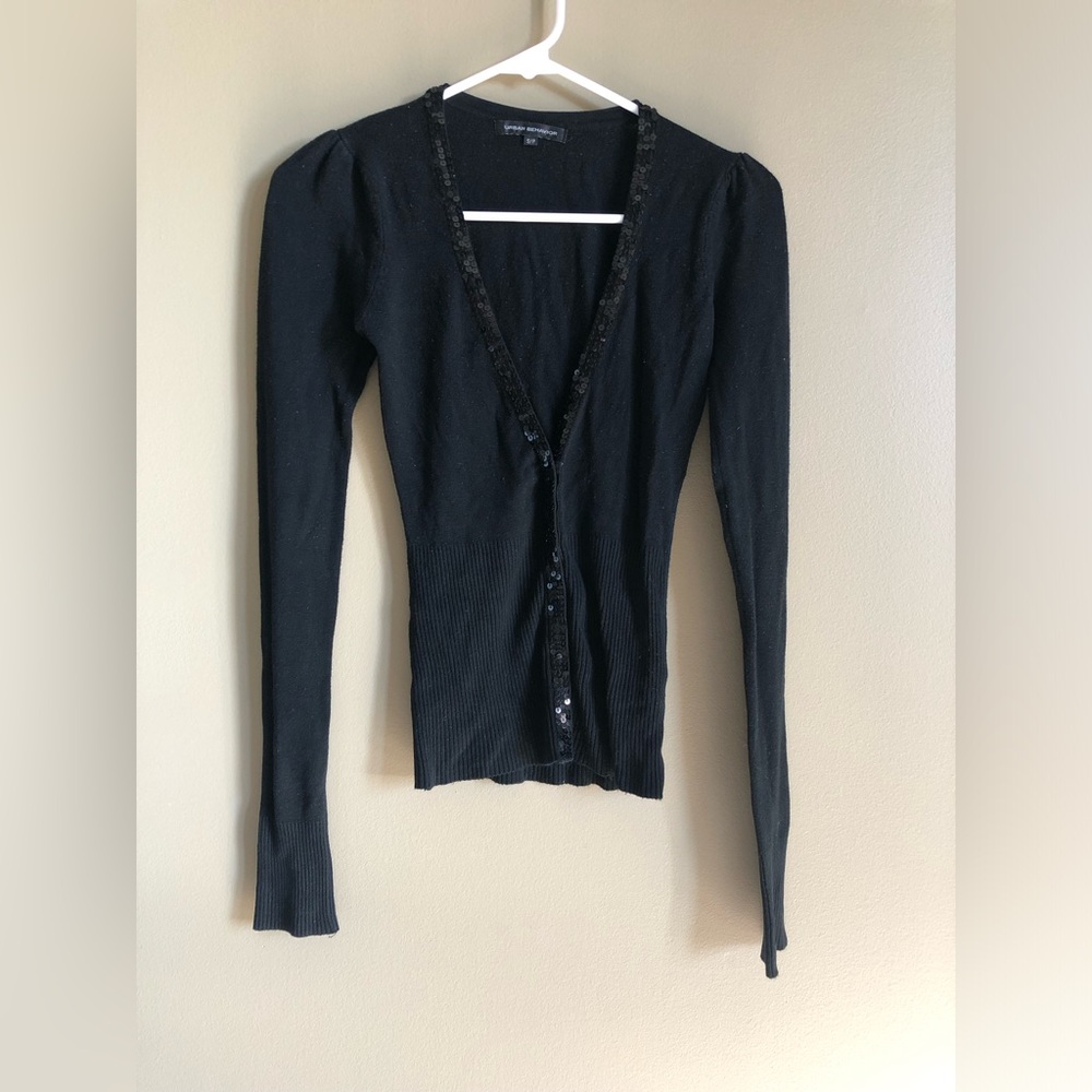 Urban Behavior Women Black Sequin Stretchy Cardigan Size Small